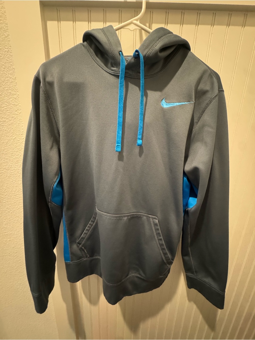 Nike Gray Hoodie with Blue Accents and Swoosh